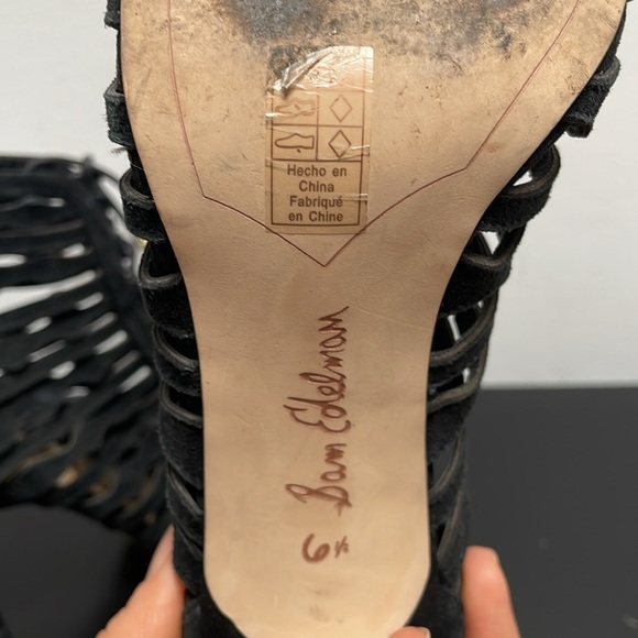 Sam Edelman Black Suede High-Heeled Gladiator Sandal 6.5 Lace Up Back Zipper - Picture 8 of 12